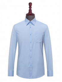 男式长袖蓝色细斜纹衬衫