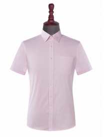 男式短袖粉色细斜纹衬衫