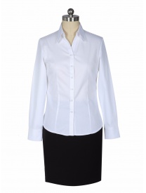 女式长袖V领白色大斜纹衬衫