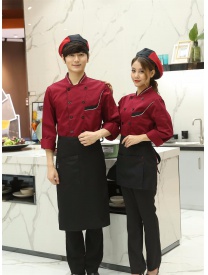 厨师服双条领 红色