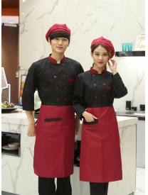 厨师服黑衣红领 黑色